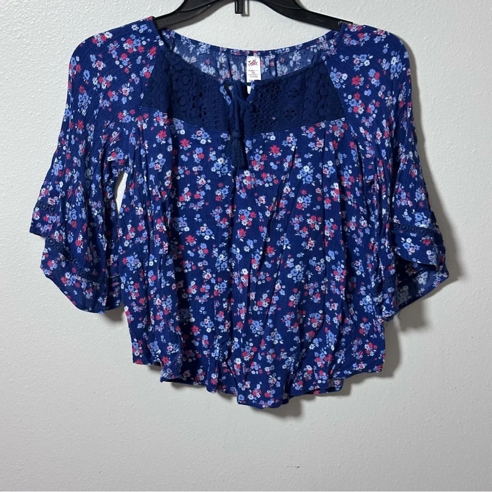 Justice Kids girls‎ Blue Floral Design Print Blouse Size 14/16